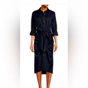 ANTONIO MELANI Roxanne Point Collar Ruched Tie Waist Shirt Dress NWT size 10